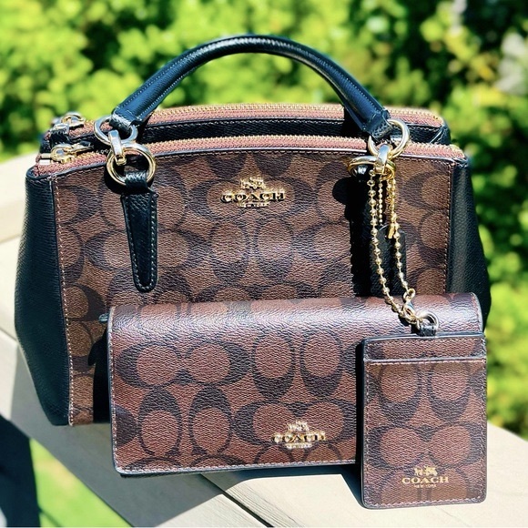 Coach Handbags - NWOT COACH Mini Signature Christie Carryall Crossbody With ID Card Brown/Black